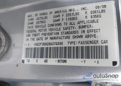 2008 Honda Accord 3.5 Ex-L from USA, damaged, VIN 1HGCP36828A074566